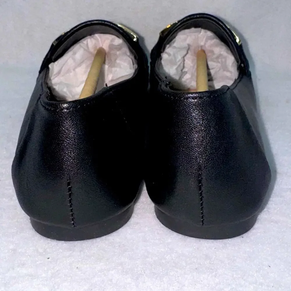 NWT Women’s Faux Leather London Rebel Snaffle Trim Flats Shoes Black size 6